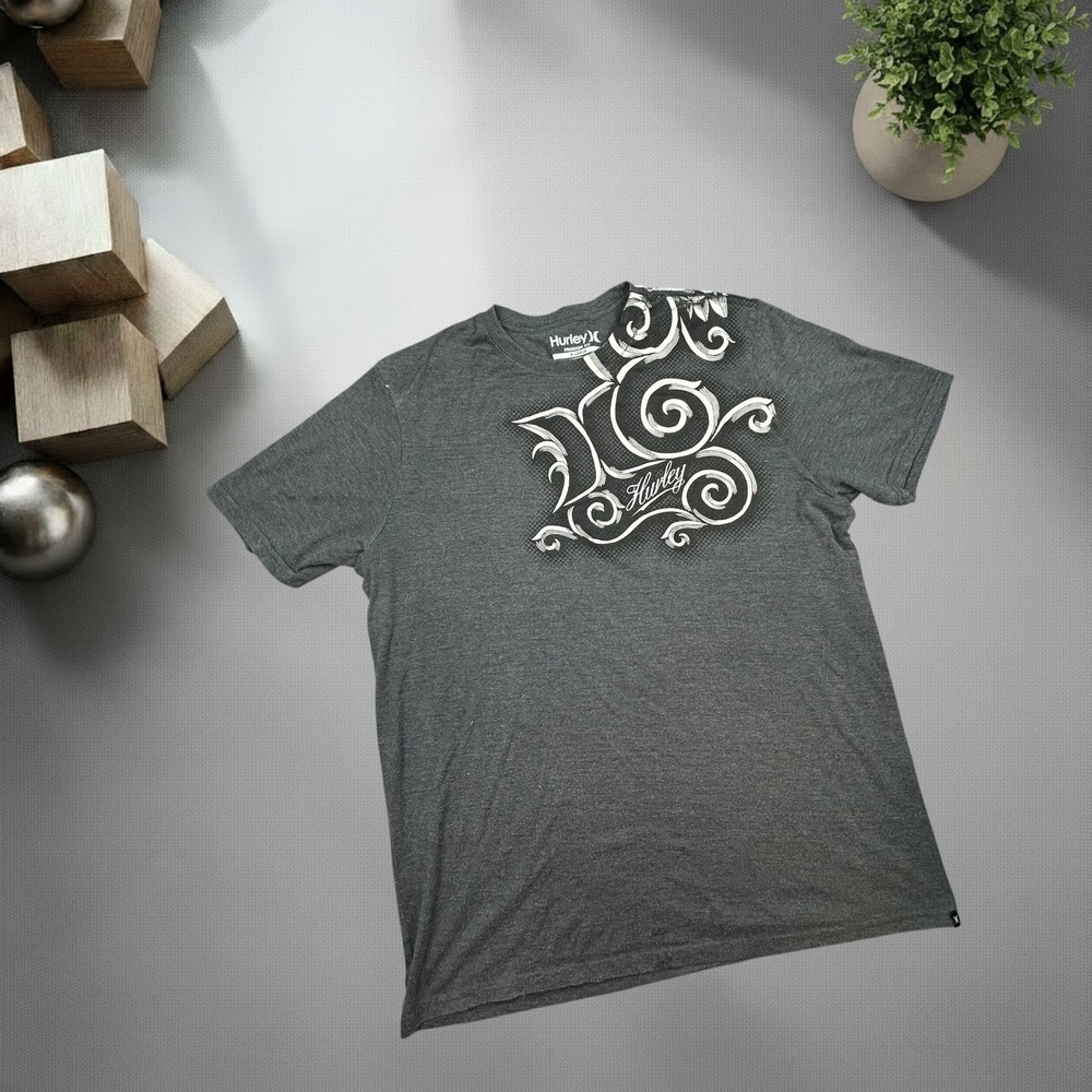 Hurley Graphic T-Shirt Mens XL Gray Scroll Print Skater Y2K Streetwear‎ Tee
